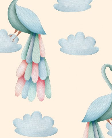 Waterproof fabric colorful birds and clouds