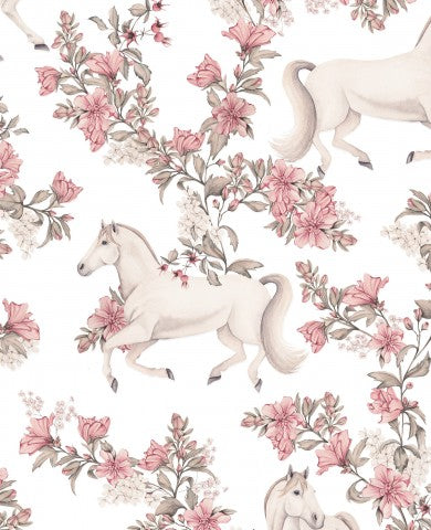 Satin Baumwolle Pferden und Blumen