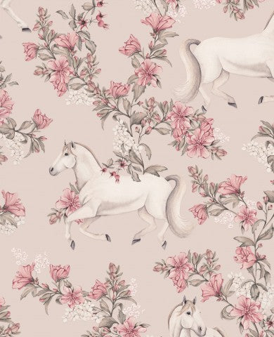 Jersey horses in light pink flowers