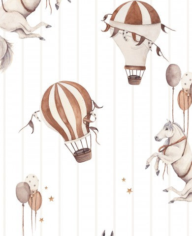 Muslin horses with balloons, white stripes
