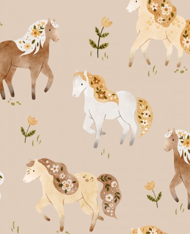 Jersey horses and small flowers beige