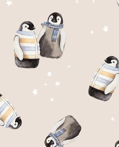 Wasserdichter Stoff Pinguine beige