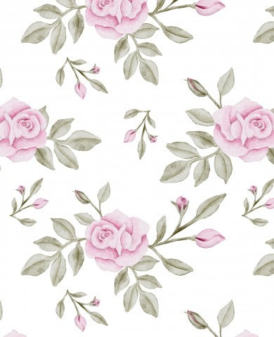 Tessuto impermeabile con rose rosa su sfondo bianco