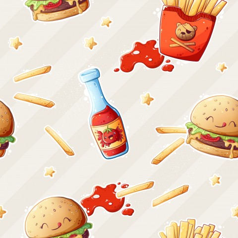  Kanvas bomuldsburger, pommes frites og ketchup
