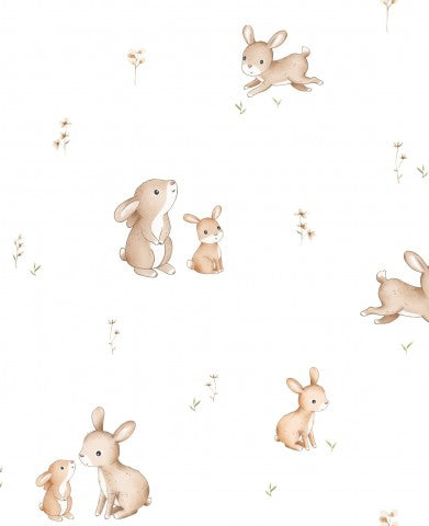 Jersey Rabbits And Kits White 20x20cm