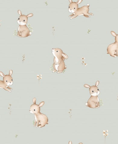 Wasserdichter Stoff Rabbits In Meadow Mint 20x20cm