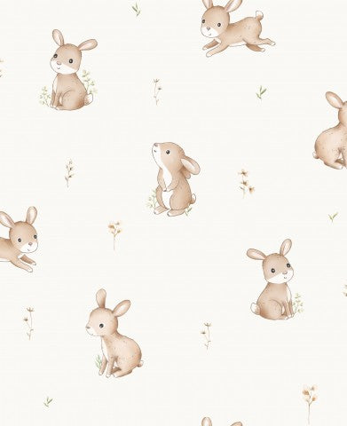 Jersey Rabbits In Meadow OffWhite 20x20cm