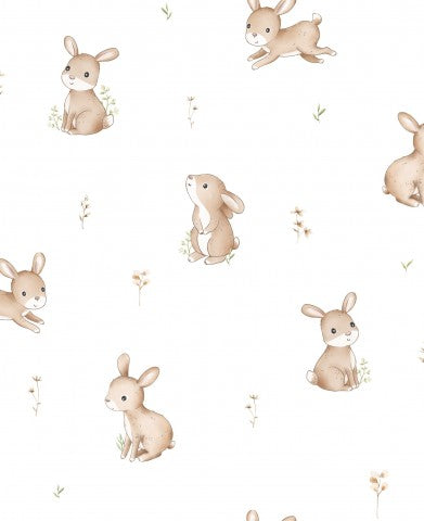 Jersey Rabbits In Meadow White 20x20cm