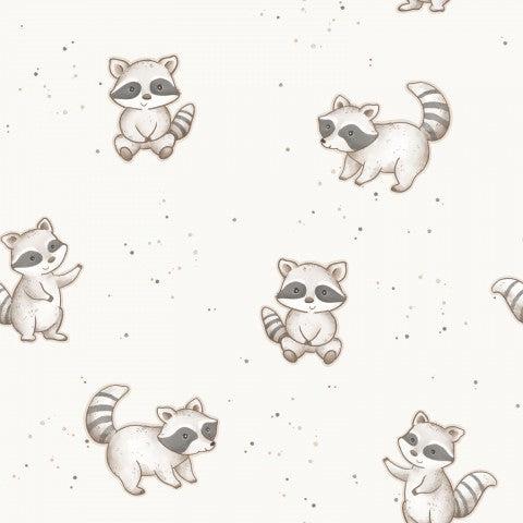 Wasserdichter Stoff Raccoons OffWhite 13x13cm