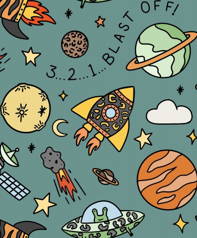 Musselin Weltraumobjekten und Raketen