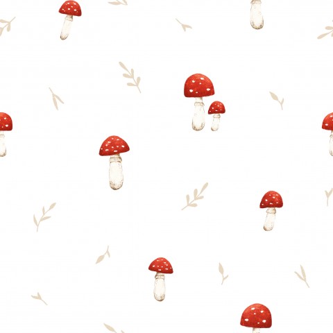 Wasserdichter Stoff red mushrooms and leaves white