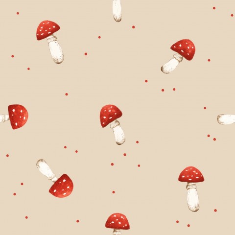 Wasserdichter Stoff red toadstool mushroom dots beige