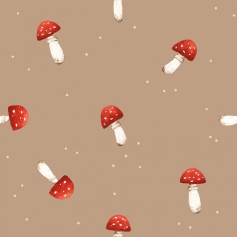 Wasserdichter Stoff red toadstool mushroom dots caramel