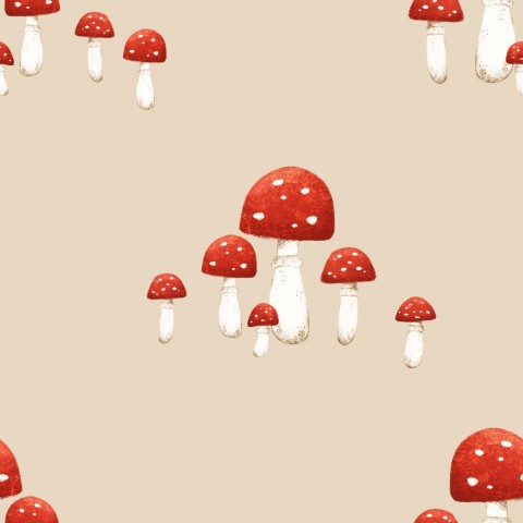 SoftShell Red toadstool mushrooms beige