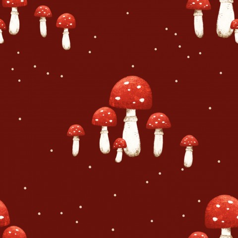 Wasserdichter Stoff red toadstool mushrooms dots burgundy