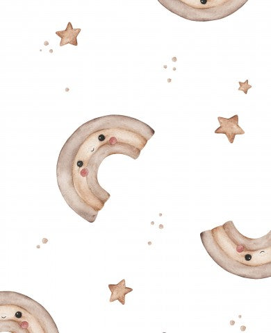  Tessuto impermeabile con motivo acquerello e simpatici volti e stelle