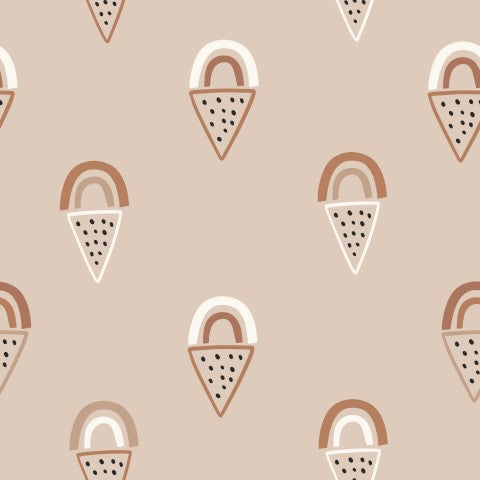 Satin de coton à motif cornet de glace sur fond beige