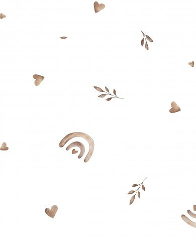 Coeurs et feuilles aquarelles en coton satiné sur fond blanc