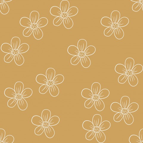 Jersey retro daisy flowers outlines mustard