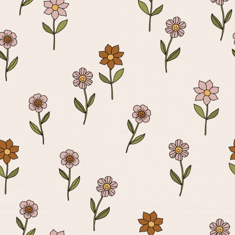 Jersey Retro smiling flowers in soft colors