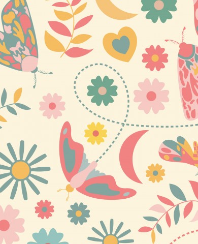 Wasserdichter Stoff Retro Motten und Blumen