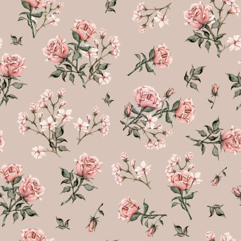 Jersey retro roses beige