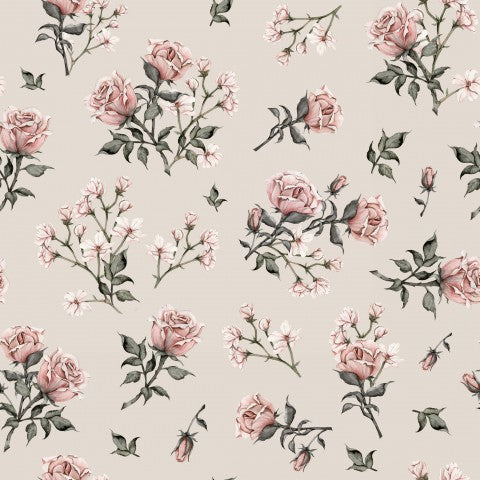 Jersey retro roses light beige
