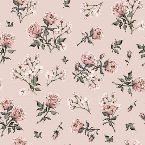 Jersey retro roses light pink