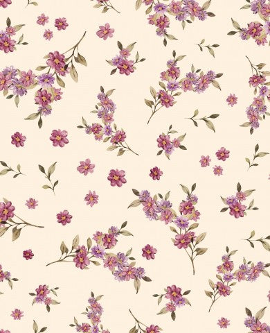 Jersey pink flowers small beige