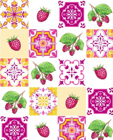 Muslin pink checked Mediterranean berries