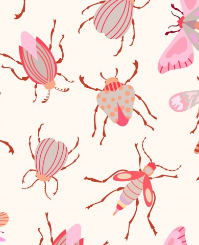 Jersey pink and red insects on cream