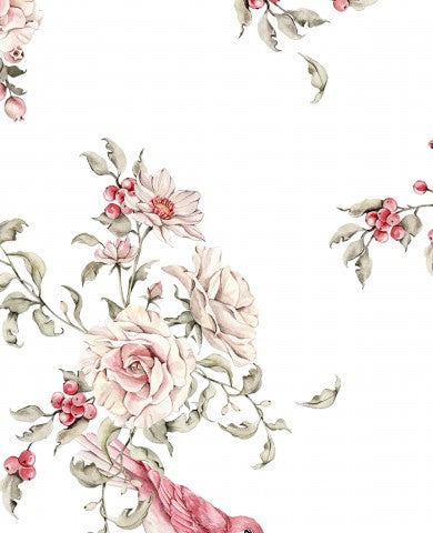 Jersey Pink Birds in Flowers 1 white