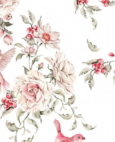 Jersey Pink Birds in Flowers 2 white