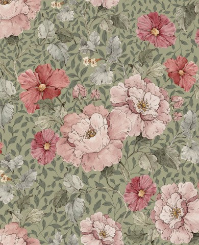  Panama una carta da parati floreale con fiori rosa e rossi