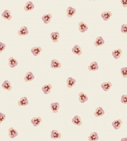 Satin de coton fleurs roses sur fond crème