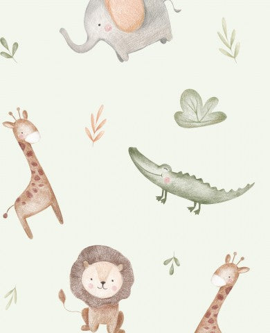 French Terry a children's wallpaper with animals and plants