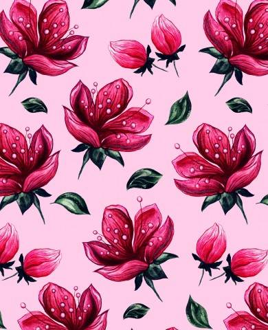 Rib Jersey rosa Blüten und Blättern