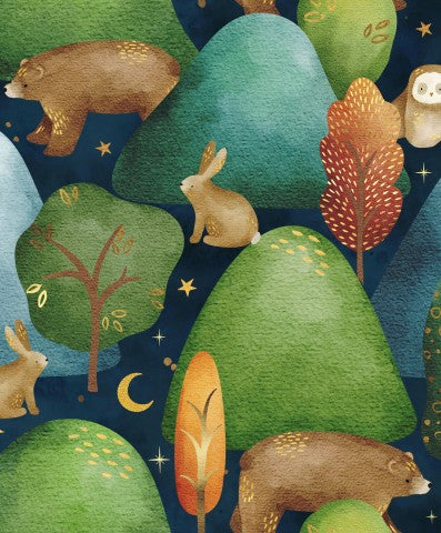 Jersey Scandi Forest Animals Bear Owl Rabbit