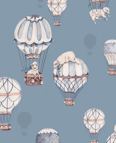Muslin sheep with blue balloons blue