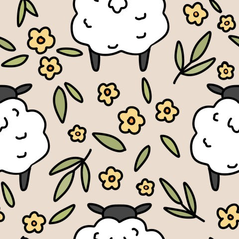 Jersey sheep and flowers on beige