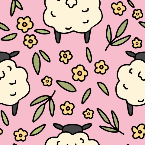 Jersey sheep and flowers on pink
