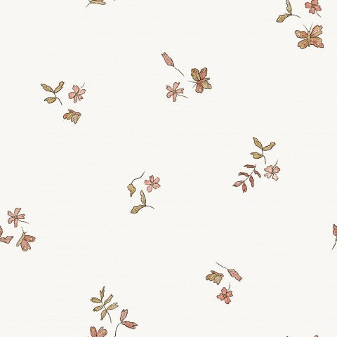 Panama una carta da parati floreale bianco-beige con foglie