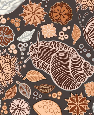 Jersey snails and butterfly on brown