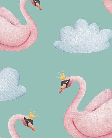 Rib Jersey Schwänen, Flamingos und Wolken
