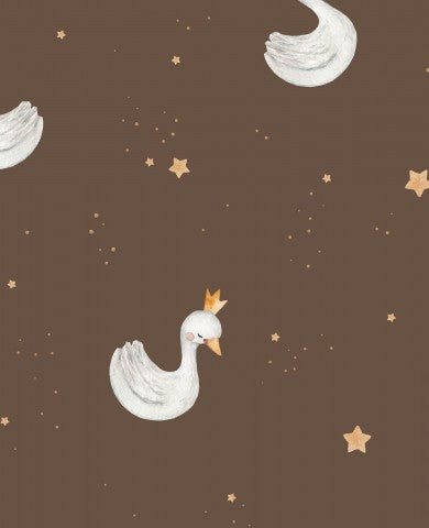  Mussola su sfondo marrone con anatre bianche e stelle