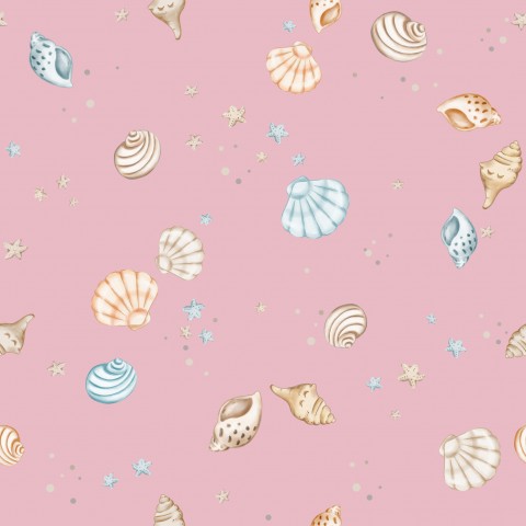 Rib Jersey Muscheln und Sternen auf rosa Hintergrund