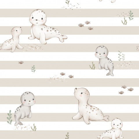 Jersey Seals Ecru Stripes 14x14cm