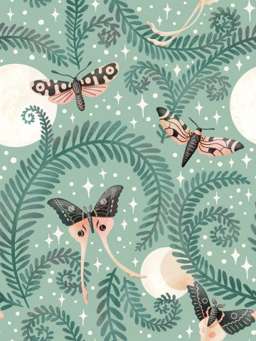 Papillons et plantes en satin de coton dessus