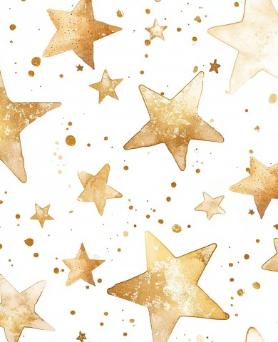 Satin cotton golden stars on white background
