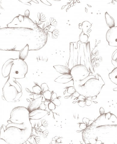 Jersey Sketchy Woodland Brown on White 30x30cm